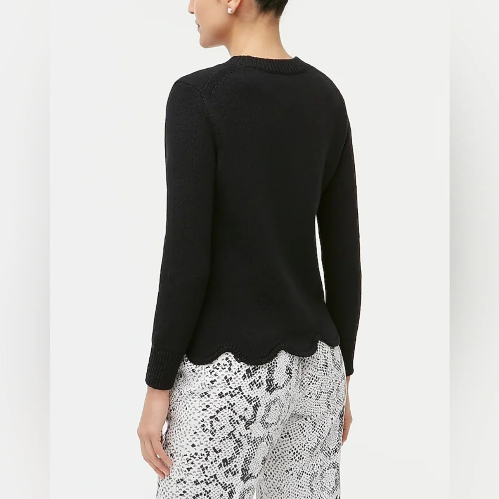 J. Crew Black Scalloped Hem Sweater Size Small NWT